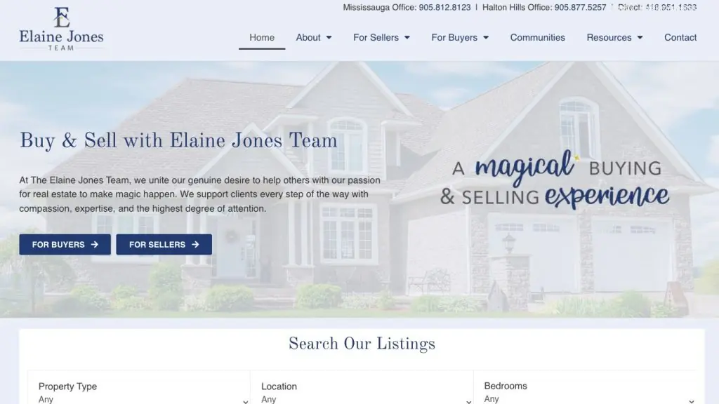 Elaine Jones Group Real Estate website hero section