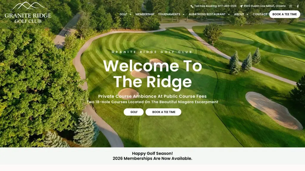 Granite Ridge Golf Club website hero section